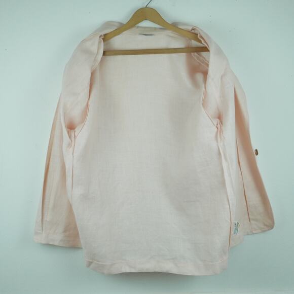 Vintage 14 Blazer 100% Linen Powder Pink Pastel 80s Boxy Preppy Country Club - Picture 9 of 15